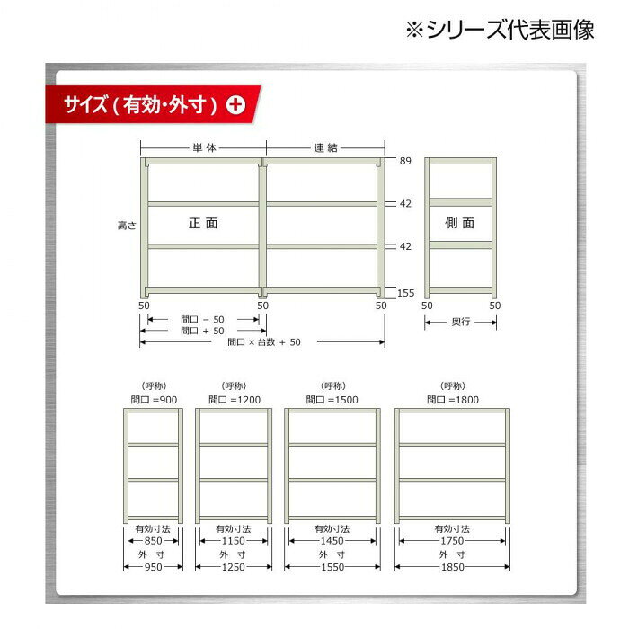 中量ラック 耐荷重500kgタイプ 単体 間口900×奥行900×高さ1200mm 4段 ニューアイボリー 【北海道・沖縄・離島配送不可】 [2]