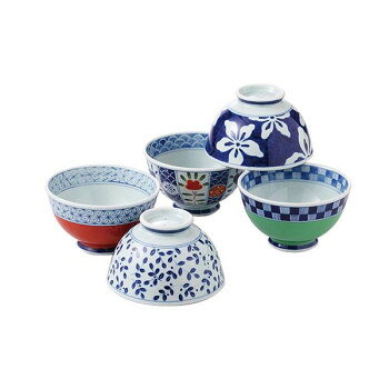 個性的な絵柄が印象的な磁器製のお茶碗セットです。ご自宅用としてはもちろん、贈り物にもおすすめです。※重さは一つ一つ個体差があるため、目安としてご参考にご覧ください。※一つ一つ手作業で行っているため、色ムラ・形が微妙に異なる場合がございます。※ご覧のモニターによって、若干色が異なる場合がございます。サイズ：Φ11.5×6.5cm個装サイズ：21.5×12.5×12.5cm重量：全体で900g個装重量：900g素材・材質：磁器仕様：容量(※満水の状態):350mlレンジ使用:可 オーブン使用:不可 食器洗浄機使用:可セット内容：碗×5生産国：日本