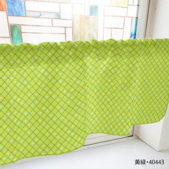 カフェカーテン 格子と丸 1000×450mm 黄緑・40443 【北海道・沖縄・離島配送不可】