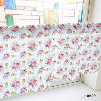 カフェカーテン ハイビスカス 1000×450mm　白・40509 【北海道・沖縄・離島配送不可】