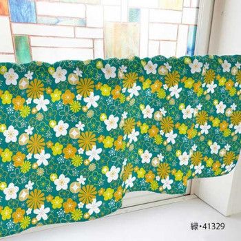 カフェカーテン 花 1000×450mm　緑・41329 【北海道・沖縄・離島配送不可】