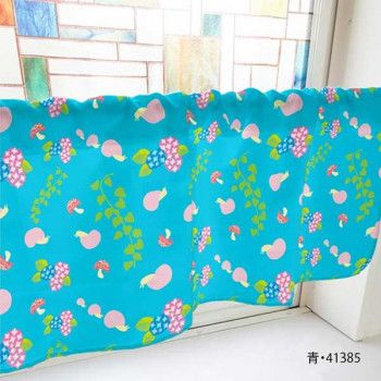 カフェカーテン カタツムリ アジサイ ツタ 1000×450mm　青・41385 【北海道・沖縄・離島配送不可】