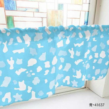 カフェカーテン 牛 1000×450mm　青・41637 【北海道・沖縄・離島配送不可】