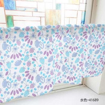 カフェカーテン ベリー 1000×450mm　水色・41689 【北海道・沖縄・離島配送不可】