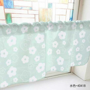 カフェカーテン ベタと線の花 800×450mm　水色・40418 【北海道・沖縄・離島配送不可】