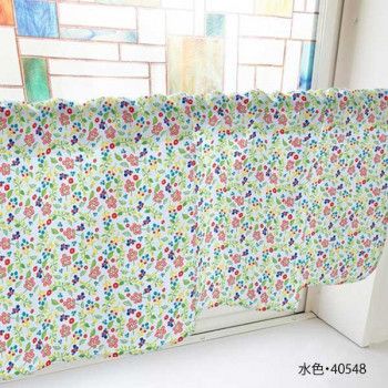 カフェカーテン 植物小柄 800×450mm　水色・40548 【北海道・沖縄・離島配送不可】
