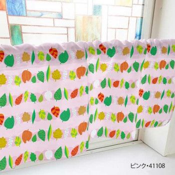 カフェカーテン 色んな形 葉っぱ 800×450mm　ピンク・41108 【北海道・沖縄・離島配送不可】
