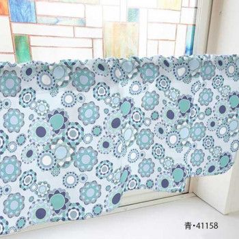 カフェカーテン レトロ花 800×450mm　青・41158 【北海道・沖縄・離島配送不可】