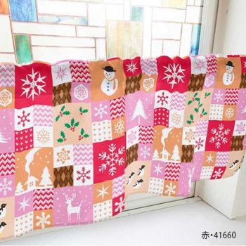 カフェカーテン クリスマス柄 パッチワーク 800×450mm　赤・41660 【北海道・沖縄・離島配送不可】