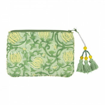 ブロックプリントキルトフラットポーチ グリーン 13120000200 【北海道・沖縄・離島配送不可】
