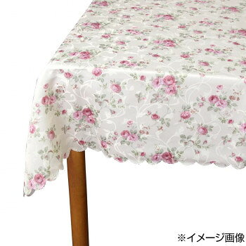 ローズ柄 撥水テーブルクロス アイボリー 140×180cm QSI-2209/140180 【沖縄配送不可】