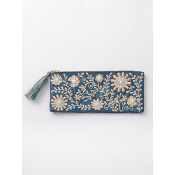 東京かんかん ビーズ刺繍横長ポーチ ブルー M42-1073BL 【北海道・沖縄・離島配送不可】