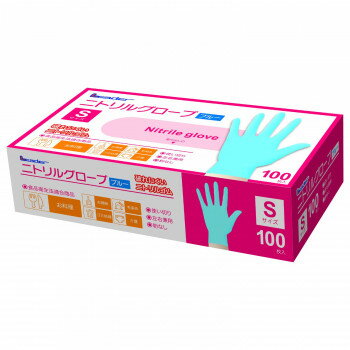 ＜＜ご注意下さい＞＞こちらの商品はメーカーよりお客様へ直接お届けの品になります。 当店での在庫はしておりません。在庫の有無はメーカー在庫のみになりますので、急な欠品や急に廃盤になる可能性がございます。こちらの商品の配送について○北海道・沖縄・離島につきましては、配送不可となりますので予めご了承お願いします。こちらの商品の包装(ラッピング)について○上記の理由(メーカーより直送)により包装はできませんので予めご了承お願いします。こちらの商品の不具合について○お届けしましたこちらの商品に不具合があった場合、商品到着日より1週間以内に当店にご連絡ください。メーカーが直接対応させて頂きます。○お客様がご自身で修理された場合、費用の負担は致しかねますので予めご了承下さい。ニトリルゴム製なので、ビニール製や天然ゴム製に比べて、耐油性・耐摩耗性に優れています。お料理・お掃除・ゴミ処理・毛染め・介護など家庭用から業務用まで幅広くお使いいただけます。●体質によっては、かゆみかぶれ、発疹などを起こすことがあります。異常を感じたらご使用をお止めください。●薬品や溶剤(ガソリン・ベンジン等)には長時間使用しないでください。膨潤、浸透、硬化することがあります。●熱いものには触れないでください。火傷する恐れがあります。●爪先、刃物や尖ったもの等で傷つけないようご注意ください。●感電の恐れがありますので、電流には触れないでください。内容量：Sサイズ:100枚入サイズ：228×140×58mm個装サイズ：22.8×14.0×5.8cm重量：447g個装重量：450g素材・材質：ニトリルゴム(合成ゴム)仕様：・使い切り・左右兼用・粉なし生産国：中国