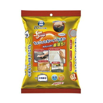 1枚でキッチンのガンコな汚れを強力洗浄します。重曹とオレンジオイルの成分をたっぷり含んだ洗浄液で、しっかり汚れを落とします。2度拭きの必要はありませんので、冷蔵庫や電子レンジ内外面に加えて、ケトルや炊飯器の外面など、調理家電にもご使用いただけます。フローリングワイパーに取りつけても使えます。消臭・除菌もできます。※全ての菌を除菌するわけではありません。サイズ：幅230×120×455mm個装サイズ：22×11×3.5cm重量：個装重量：190g素材・材質：全成分:水、エタノール、ポリソルベート20、重曹、オレンジオイル、PG、炭酸Na、EDTA-2Na、イソプロピルメチルフェノール、ブチルカルバミン酸ヨウ化プロピニル、香料生産国：日本