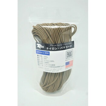 ＜＜ご注意下さい＞＞こちらの商品はメーカーよりお客様へ直接お届けの品になります。 当店での在庫はしておりません。在庫の有無はメーカー在庫のみになりますので、急な欠品や急に廃盤になる可能性がございます。こちらの商品の配送について○北海道・沖縄・離島につきましては、配送不可となりますので予めご了承お願いします。こちらの商品の包装(ラッピング)について○上記の理由(メーカーより直送)により包装はできませんので予めご了承お願いします。こちらの商品の不具合について○お届けしましたこちらの商品に不具合があった場合、商品到着日より1週間以内に当店にご連絡ください。メーカーが直接対応させて頂きます。○お客様がご自身で修理された場合、費用の負担は致しかねますので予めご了承下さい。元々軍事用の兵士向けに開発されており、強い風や重さに耐えられる頑丈さを持っています。テントやタープを張る際や、洗濯物干し用のロープとして、アウトドアやサバイバルシーン、最近はハンドメイドツールとして注目されており、いろいろなカラーを組み合わせて編めば、ブレスレットやキーホルダー、ベルトなどのファッションアイテムや、防災グッズなど、アイディア次第で様々な用途に使うことができる、とても便利なヒモです。パラコードの内部には細いナイロン糸が7本入っており、取り出せば釣り糸や縫物糸としてもお使いいただけます。ナイロン製なので、切り口はライターで軽く炙ればほつれ止めとなります。サイズ：長さ:30M、太さ:4mm個装サイズ：4×16×28cm重量：50g個装重量：50g素材・材質：ナイロン100%仕様：耐荷重:250kg付属品：ファスナー式ビニールケース生産国：アメリカ