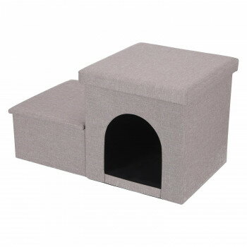 不二貿易 C/D:53724 収納付きペットステップ＆ハウス ライトグレー 【北海道・沖縄・離島配送不可】
