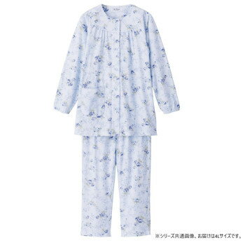 ケアファッション ワンタッチパジャマ(婦人) サックス 4L 8926616 【北海道・沖縄・離島配送不可】