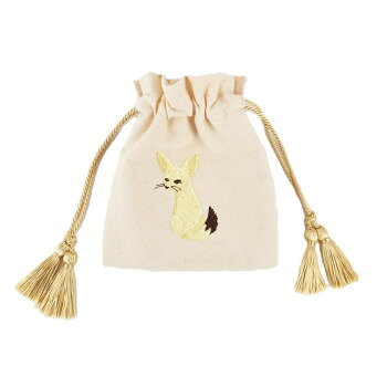 アニマル刺繍巾着ポーチ3 06/フェネックキツネ F248009-06 【北海道・沖縄・離島配送不可】