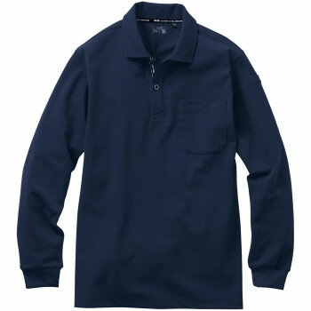 桑和 7325-50 長袖ポロシャツ(胸ポケット付き) Mサイズ ネイビー(1) G.G. 