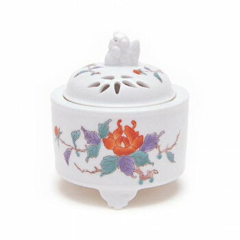 日本香堂 香炉 錦牡丹竹絵 筒型 有田焼 28051 【北海道・沖縄・離島配送不可】