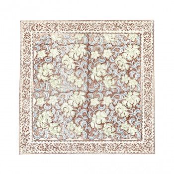 バンダナハンカチ フラワリーブロックプリント ブラウン 13124004062 【北海道・沖縄・離島配送不可】