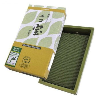 ECO原料を使用し、檜の香りをイメージしたお線香。煙が少なく灰も少ないタイプです。エコ宝は自然や環境に配慮し原料を選別してつくった、地球にやさしいお線香です。原料に、未利用木材である檜の間伐材と竹を使用することで、少しでも森林保護に繋がればと考えました。また2009年春より、エコ宝の売上の一部を「瀬戸内オリーブ基金」へ寄付し、自然保護や植樹活動への協力と支援を行っています。サイズ：線香長さ:約13.5cm個装サイズ：18×9×4cm重量：個装重量：135g素材・材質：檜粉、竹粉、香料類仕様：内容量:約85g燃焼時間:約25分生産国：日本