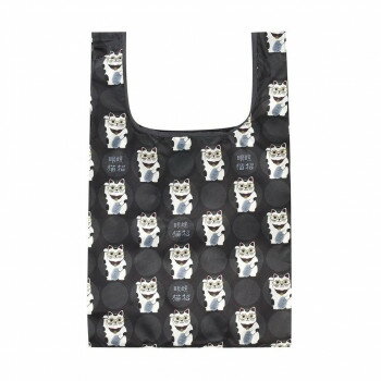 クスグルジャパン プリントエコバッグ 猫招き柄 クロ 25-8179 【北海道・沖縄・離島配送不可】
