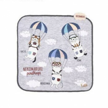 クスグルジャパン ガーゼパイルハンカチ 落下傘ネコまるけ柄 杢グレー 23-6704 【北海道・沖縄・離島配送不可】