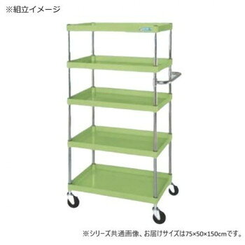 ＜＜ご注意下さい＞＞こちらの商品はメーカーよりお客様へ直接お届けの品になります。 当店での在庫はしておりません。在庫の有無はメーカー在庫のみになりますので、急な欠品や急に廃盤になる可能性がございます。こちらの商品の配送について○北海道・沖縄・離島につきましては、配送不可となりますので予めご了承お願いします。こちらの商品の包装(ラッピング)について○上記の理由(メーカーより直送)により包装はできませんので予めご了承お願いします。こちらの商品の不具合について○お届けしましたこちらの商品に不具合があった場合、商品到着日より1週間以内に当店にご連絡ください。メーカーが直接対応させて頂きます。○お客様がご自身で修理された場合、費用の負担は致しかねますので予めご了承下さい。ボルトレスで組立簡単。棚板を逆さにするだけで、皿型・フラット型と組み替えることができます。静粛性・始動性に優れるサイレントエラストマー車を採用しています。※お届けは車上渡しとなります。 ※搬入場所の状況等によって搬入制限や追加料金が生じる場合があります。※この商品は5個口での出荷になります。(目安個装サイズ:11×144×5cm:5500g/26×21×9cm:2150g/52×79×11cm:12650g/52×79×6cm:6650g/16×51×6cm:800g)サイズ：外寸:W750×D500×H1500mm個装サイズ：110×1,440×45cm重量：約33kg個装重量：5500g素材・材質：支柱:クロムメッキ25.4φ、棚板調整ピッチ50mm改正RoHS10物質対応仕様：外寸:W750×D500×H1500mm均等耐荷重:150kg本体色:グリーン質量:33kgキャスター:100φサイレントエラストマー車段数:5組立式生産国：日本