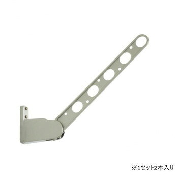 ＜＜ご注意下さい＞＞こちらの商品はメーカーよりお客様へ直接お届けの品になります。 当店での在庫はしておりません。在庫の有無はメーカー在庫のみになりますので、急な欠品や急に廃盤になる可能性がございます。こちらの商品の配送について○北海道・沖縄・離島につきましては、配送不可となりますので予めご了承お願いします。こちらの商品の包装(ラッピング)について○上記の理由(メーカーより直送)により包装はできませんので予めご了承お願いします。こちらの商品の不具合について○お届けしましたこちらの商品に不具合があった場合、商品到着日より1週間以内に当店にご連絡ください。メーカーが直接対応させて頂きます。○お客様がご自身で修理された場合、費用の負担は致しかねますので予めご了承下さい。ベランダの出入り口など窓側の壁に取り付けて使うことができる物干し掛けです。音止めスペーサーで、風の強い日や操作時の不快な金属音を大幅にカットしています。サッシ(壁)から竿を離したい、竿を多く使いたい、戸袋やシャッターなどの出っ張りがある等の場合にお勧めです。サイズ：幅56×奥行850×高さ180mm個装サイズ：20×10×86cm重量：約3870g/1セット個装重量：3900g素材・材質：アルミ押出形材アルミダイカストステンレスPP等仕様：1セット:2本入りセット内容：物干本体:2本取扱説明書:1枚生産国：日本