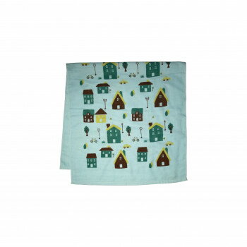 ツバメタオル 表ガーゼ＆パイル バスタオル 1枚 ブルー 街並 60×120cm 【北海道・沖縄・離島配送不可】