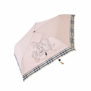 Umbrella - 三国 グラスファイバー骨軽量ミニ折りたたみ傘　チェック切継ぎと猫(トートバッグ) ピンク A3112306 【北海道・沖縄・離島配送不可】