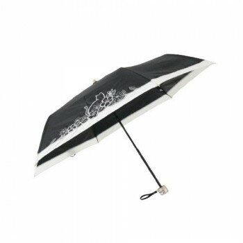 Umbrella - 三国 裏黒コーティング晴雨兼用折りたたみ傘 猫とお花刺繍切継ぎ 黒 S2519002 【北海道・沖縄・離島配送不可】