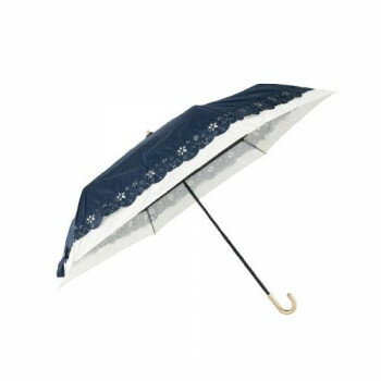 Umbrella - 三国 裏黒コーティング晴雨兼用折りたたみ傘 シマエナガのヒートカット切継ぎ ネイビー S2519604 【北海道・沖縄・離島配送不可】