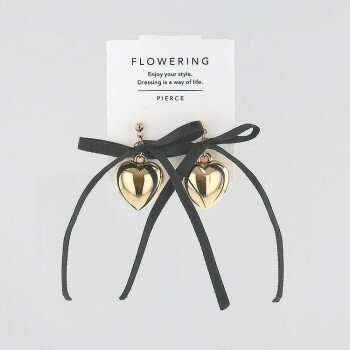 フラワーリング ピアス ゴールドハート×リボン ブラック AAP1893-BK 【北海道・沖縄・離島配送不可】