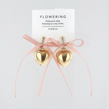 フラワーリング ピアス ゴールドハート×リボン ピンク AAP1893-PK 【北海道・沖縄・離島配送不可】
