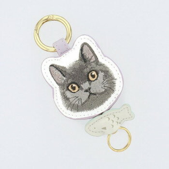 フラワーリング ダイカット刺繍リールチャーム付きカラビナ ネコ ブリティッシュショートヘア GKH0014-E 【北海道・沖縄・離島配送不可】