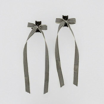 フラワーリング ミニヘアクリップ ギンガムチェックロングリボン 2個セット ブラック HHC0512-BK 【北海道・沖縄・離島配送不可】
