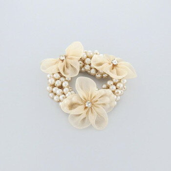 フラワーリング ヘアゴム シフォンフラワー×パール ベージュ HHG1094-BE 【北海道・沖縄・離島配送不可】