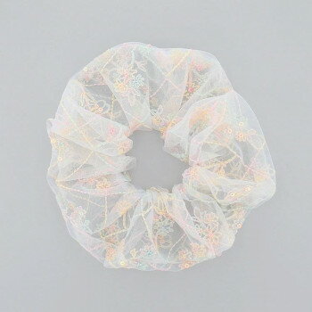 フラワーリング シュシュ スパンコール花柄ステッチ ホワイト HHS0551-WH 【北海道・沖縄・離島配送不..