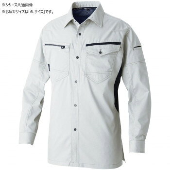 動きやすさを追求した高いストレッチ性。伸縮性抜群のストレッチ素材で動きやすい。シワになりにくく、簡単なアイロンがけ、もしくはノーアイロンでOK。生地裏側の肌離れが良くベタつきにくいのも特徴。制電性素材で静電気の発生を抑え、不快な静電気からしっかりガードしてくれます。胸二重ポケットは野帳が入る大きさです。サイズ：6L:胸囲140×肩巾58×着丈83×袖丈63cm個装サイズ：35×27×4cm重量：個装重量：400g素材・材質：本体:綿20%、ポリエステル80%ドットボタン:金属ファスナー:樹脂生産国：ミャンマー