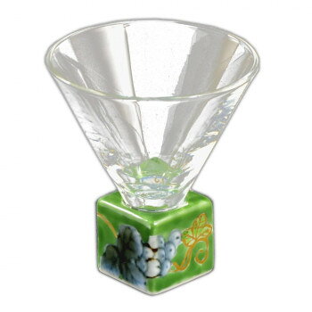有田焼 福泉窯 有田浪漫グラス SAKE GLASS 正角 染錦葡萄 グリーン