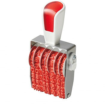 使いやすい回転印です。サイズ：個装サイズ：3×6×11cm重量：個装重量：65g素材・材質：筐体:ステンレス回転板:アルミ取手部・側面カバー:ABS樹脂印字ベルト:弾性樹脂、NBRゴム仕様：グリーン購入法適合商品再生プラスチック使用生産国：日本
