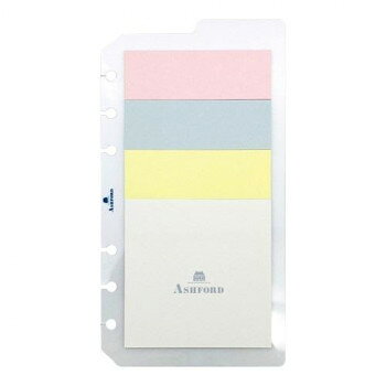 スリット入りで角がカットされているので、BIBLE、HB×WA5、A5共通で使用可能です。書いた文字が目立つように、付箋のカラーはフラッグメモと比べ少し落ち着いた色を採用。ASHFORDロゴ入りで特別感を味わえます。透明の台紙上部にインデックスが配置されより使いやすく、付箋がなくなった後も、好きな付箋を貼って再利用できます。あるとうれしい、ちょっとした便利が詰まった、使い勝手の良い付箋リフィルです。サイズ：個装サイズ：18×10×3cm重量：個装重量：14gセット内容：1シート生産国：日本
