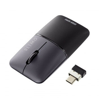 サンワサプライ 静音ワイヤレスブルーLEDマウス SLIMO 充電式 Type-C ブラック MA-WCBS310BK