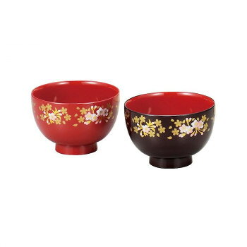 まえじゅう漆器 桜づくし 汁椀ペア木箱入 4T-321