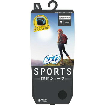 ソフィSPORTSシリーズ生理用品のショーツです。伸縮メッシュゴムコアフィット設計で日常のシーンはもちろんスポーツ時もナプキンのフィット性を維持します。※塩素系漂白剤禁止※脱水弱く・カゲ干し※洗濯後はよくすすいでください。※繊細な素材を使用しておりますので、洗濯や着脱の際、引っかけ等には充分にご注意ください。※濃色の製品につき、色落ちすることがあります。白や淡色のものと一緒に洗ったり、長時間濡れたままで放置しないでください。サイズ：高さ181×幅83×奥行39mm、個装サイズ：3.9×8.3×18.1cm重量：袋55.9g、個装重量：56g素材・材質：身生地:ポリエステル88%、ポリウレタン12%メッシュ部:ナイロン79%、ポリウレタン21%ゴム部:ナイロン89%、ポリウレタン11%防水部:ポリウレタンラミネート生産国：ベトナム
