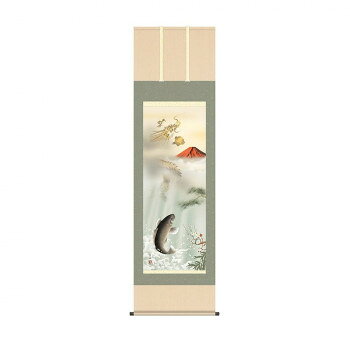 ＜＜ご注意下さい＞＞こちらの商品はメーカーよりお客様へ直接お届けの品になります。 当店での在庫はしておりません。在庫の有無はメーカー在庫のみになりますので、急な欠品や急に廃盤になる可能性がございます。こちらの商品の配送について○北海道・沖縄・離島につきましては、配送不可となりますので予めご了承お願いします。こちらの商品の包装(ラッピング)について○上記の理由(メーカーより直送)により包装はできませんので予めご了承お願いします。こちらの商品の不具合について○お届けしましたこちらの商品に不具合があった場合、商品到着日より1週間以内に当店にご連絡ください。メーカーが直接対応させて頂きます。○お客様がご自身で修理された場合、費用の負担は致しかねますので予めご了承下さい。古来、登龍門の故事に倣い、激流を遡った鯉が龍神となって天へと昇る姿は、出世栄達の象徴。金運財運の象徴である赤富士を背に、水飛沫をあげ豪快に跳ねる鯉と、威厳あふれる様で忍び寄る悪災をことごとく追い祓う龍がご尊家を末永く守護してくれることでしょう。「歳寒の三友」と称えられる松竹梅が吉祥の彩を添える開運作品です。※受注生産品のため、ご注文後のキャンセルはお受けできません。サイズ：幅54.5×高さ約190cm、個装サイズ：14×70×10cm重量：個装重量：550g素材・材質：本紙:新絹本仕様：作家名:石田芳園洛彩緞子本表装付属品：掛け紐生産国：日本