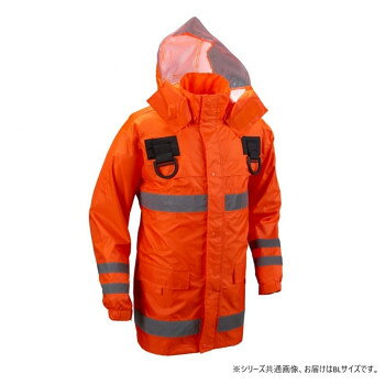 ＜＜ご注意下さい＞＞こちらの商品はメーカーよりお客様へ直接お届けの品になります。 当店での在庫はしておりません。在庫の有無はメーカー在庫のみになりますので、急な欠品や急に廃盤になる可能性がございます。こちらの商品の配送について○北海道・沖縄・離島につきましては、配送不可となりますので予めご了承お願いします。こちらの商品の包装(ラッピング)について○上記の理由(メーカーより直送)により包装はできませんので予めご了承お願いします。こちらの商品の不具合について○お届けしましたこちらの商品に不具合があった場合、商品到着日より1週間以内に当店にご連絡ください。メーカーが直接対応させて頂きます。○お客様がご自身で修理された場合、費用の負担は致しかねますので予めご了承下さい。透湿生地、視界を遮らない大型パノラマフード、反射材使いなど、悪天候下での作業の安全を守るアイデアが満載。高所作業中の不意の雨にもすぐ対応できるフルハーネス仕様。ベンチレーションにランヤード口を設け、胸にランヤードフック用のD環を取り付け。腕や胸部分には、中身が見える透明フォルダー付。【洗濯について】※必ず手洗いで行って下さい。※水洗いで、洗剤・タワシなどは使用しないで下さい。※洗濯後はすぐにたたまず、風通しの良いところに干して水気を取って下さい。【保管について】※風通しの悪い場所に放置しないで下さい。※よく乾燥させてください。※脱水、乾燥機などを使用しないで下さい。※汚れたまま放置せず、水洗いで落として下さい。※直射日光の当たらない場所で干して下さい。※濡れたまま、高温多湿の状態で保管すると劣化する場合があります。サイズ：適応身長:約165〜170cm、適応胸囲:約120〜130cm、適応胴囲:約110〜120cm、個装サイズ：32×25×5cm重量：約780g、個装重量：780g素材・材質：表面:ポリエステル裏面:PUコーティング仕様：(意匠登録番号:第1735286号)(実用新案番号:第3239117号)補足情報:耐水圧10000mm、透湿度2000g使用用途例:インフラ、建設、港湾、作業服・ワークウェア機能・特徴:防水・撥水、防水・撥水、耐水圧が高い、高視認、透湿メッシュ、ベルクロ袖、ベンチレーション、背中反射材、ウエスト調節ヒモ、収納袋、ひよく仕立て、無裁縫仕立て、まわるフード、パノラマフード、取り外しフード生産国：ミャンマー