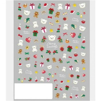 とってもキュートな白くまちゃんのクリスマスです。プレゼントやオーナメントで、くまちゃんと一緒に指先の飾りつけが楽しめます。手描きアートで暖かくほっこりかわいいX'masネイルに仕上がります。くまちゃん好きにはおすすめです。サイズ：シート:88×120mm、個装サイズ：9×15×1cm重量：個装重量：6g生産国：日本